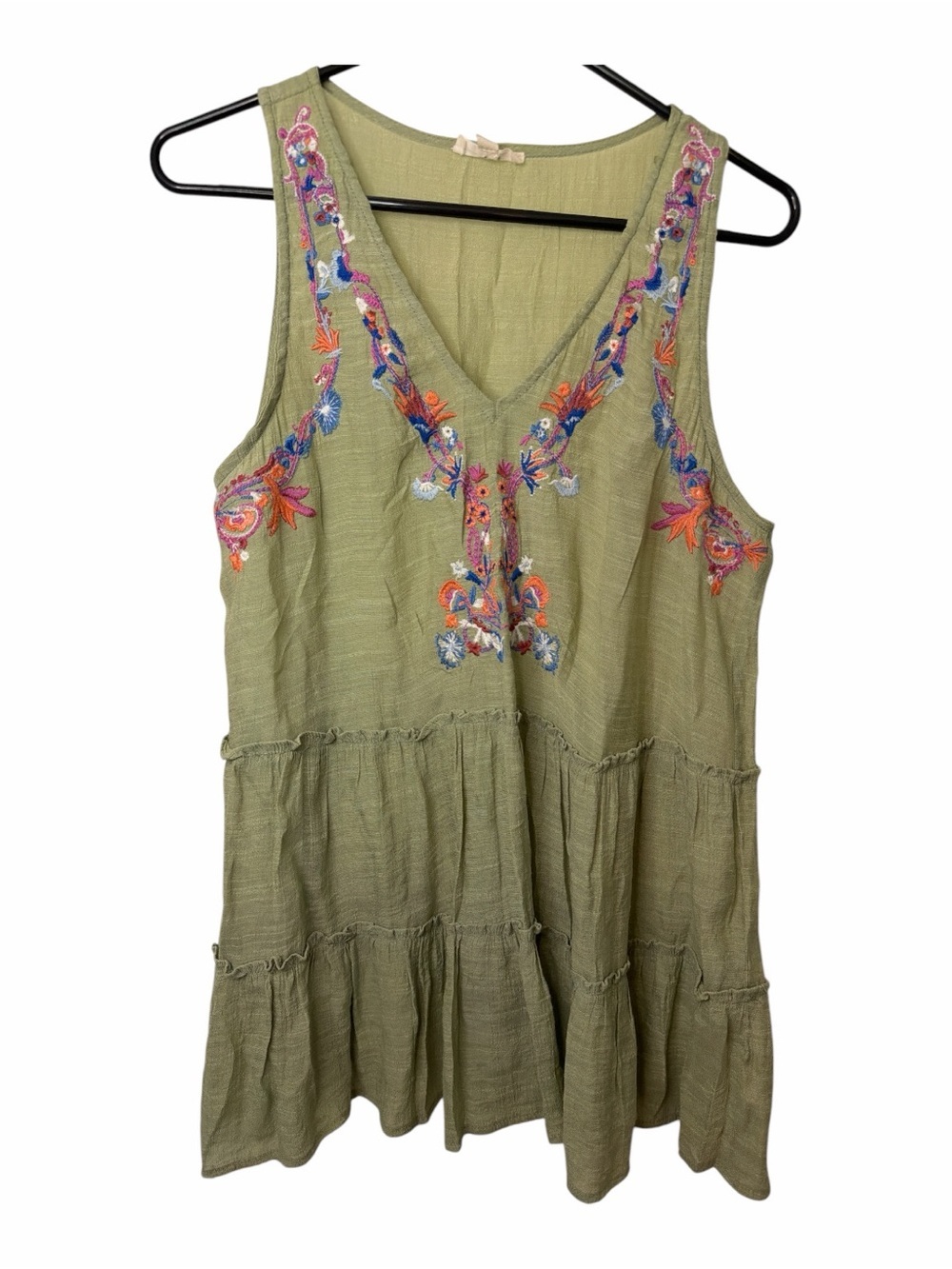 Entro Embroidered Tan Sleeveless V-Neck Tunic Top